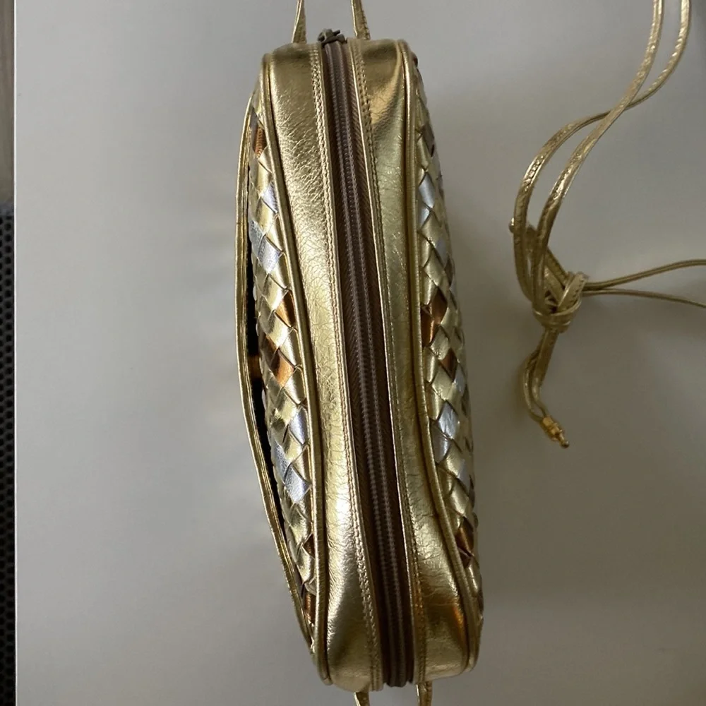 Two Tone Gold & Copper Leather Bag with Adjustable Shoulder Strap - Picture 5 of 11